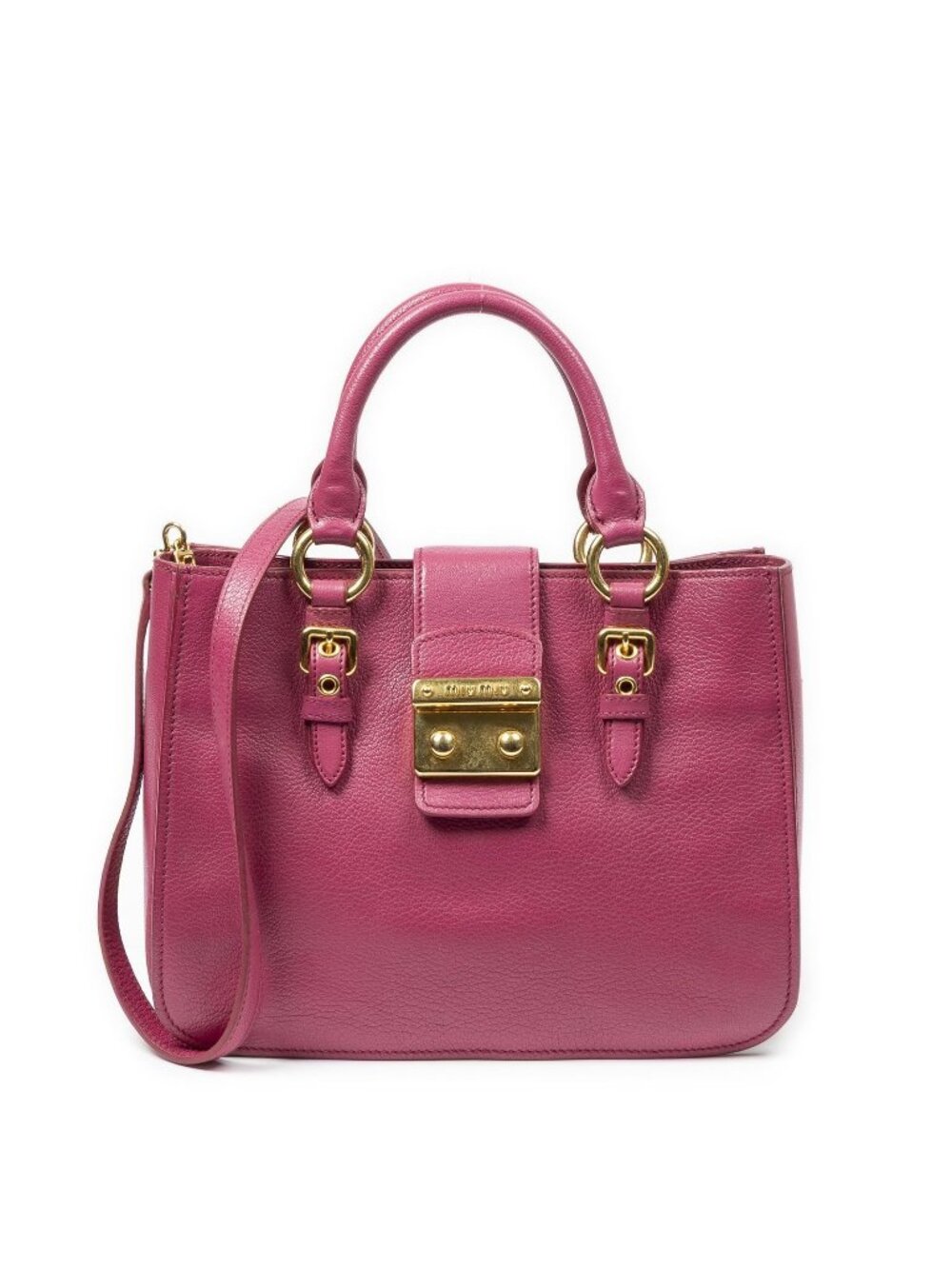Miu Miu Mini Push Lock Executive Tote Fuchsia Madras Leather